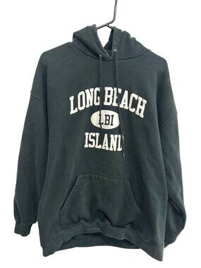 Long Beach Island Large LBI Black Pullover Hoodie Sweatshirt Retro Vintage Style